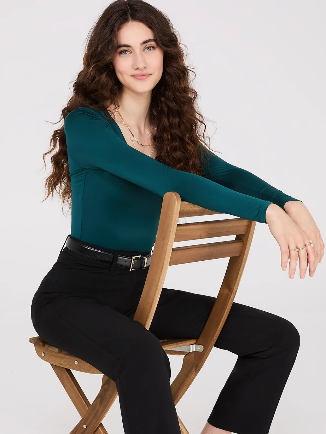 Suzy Shier Suzy Everyday|Long Sleeve>Double Layer V-Neck Long Sleeve Top