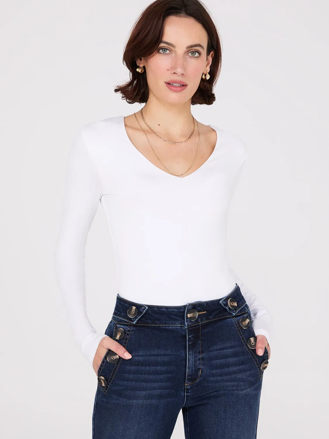 Suzy Shier Suzy Everyday|Long Sleeve>Double Layer V-Neck Long Sleeve Top