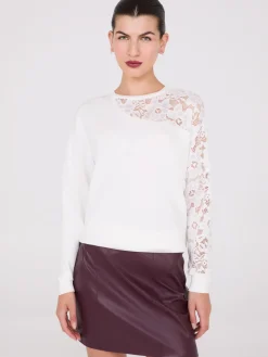 Suzy Shier Long Sleeve|Fashion Tops>Drop Shoulder Sweater With Lace Sleeve