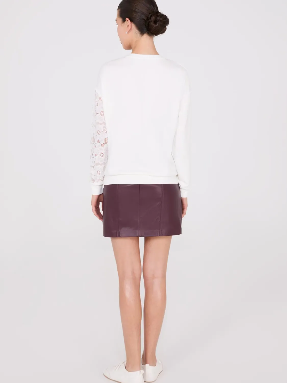 Suzy Shier Long Sleeve|Fashion Tops>Drop Shoulder Sweater With Lace Sleeve