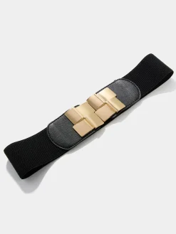 Suzy Shier Belts, Handbags & Shoes>Elastic Gold Square Buckle Belt
