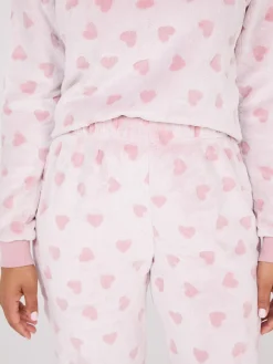 Suzy Shier Lounge & Pjs>Embossed Heart Pattern Plush Pajama Set