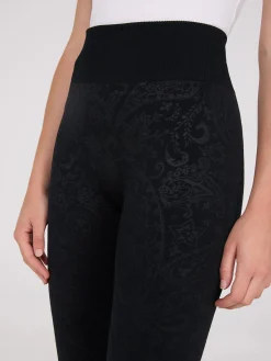 Suzy Shier Leggings & Sweatpants>Embossed Paisley Print Fleece Lined Leggings