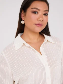 Suzy Shier Tops|Long Sleeve>Embroidered Sequin Chiffon Blouse