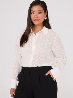 Suzy Shier Tops|Long Sleeve>Embroidered Sequin Chiffon Blouse