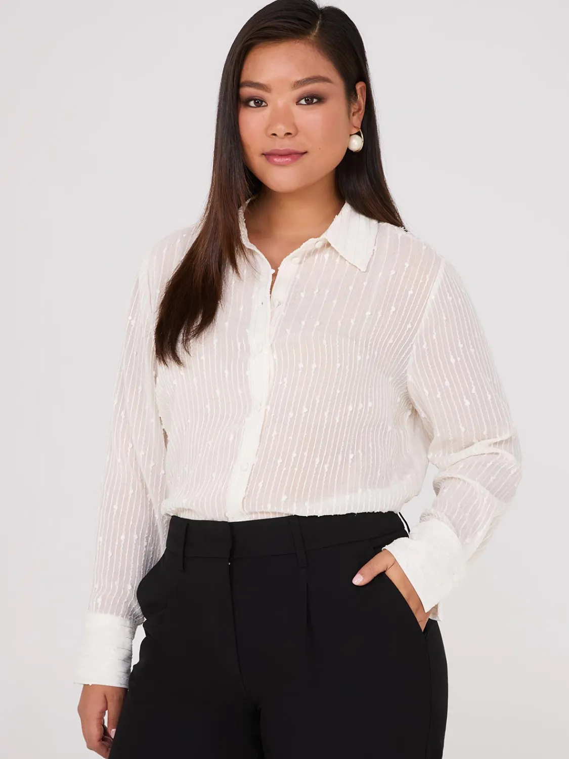 Suzy Shier Tops|Long Sleeve>Embroidered Sequin Chiffon Blouse