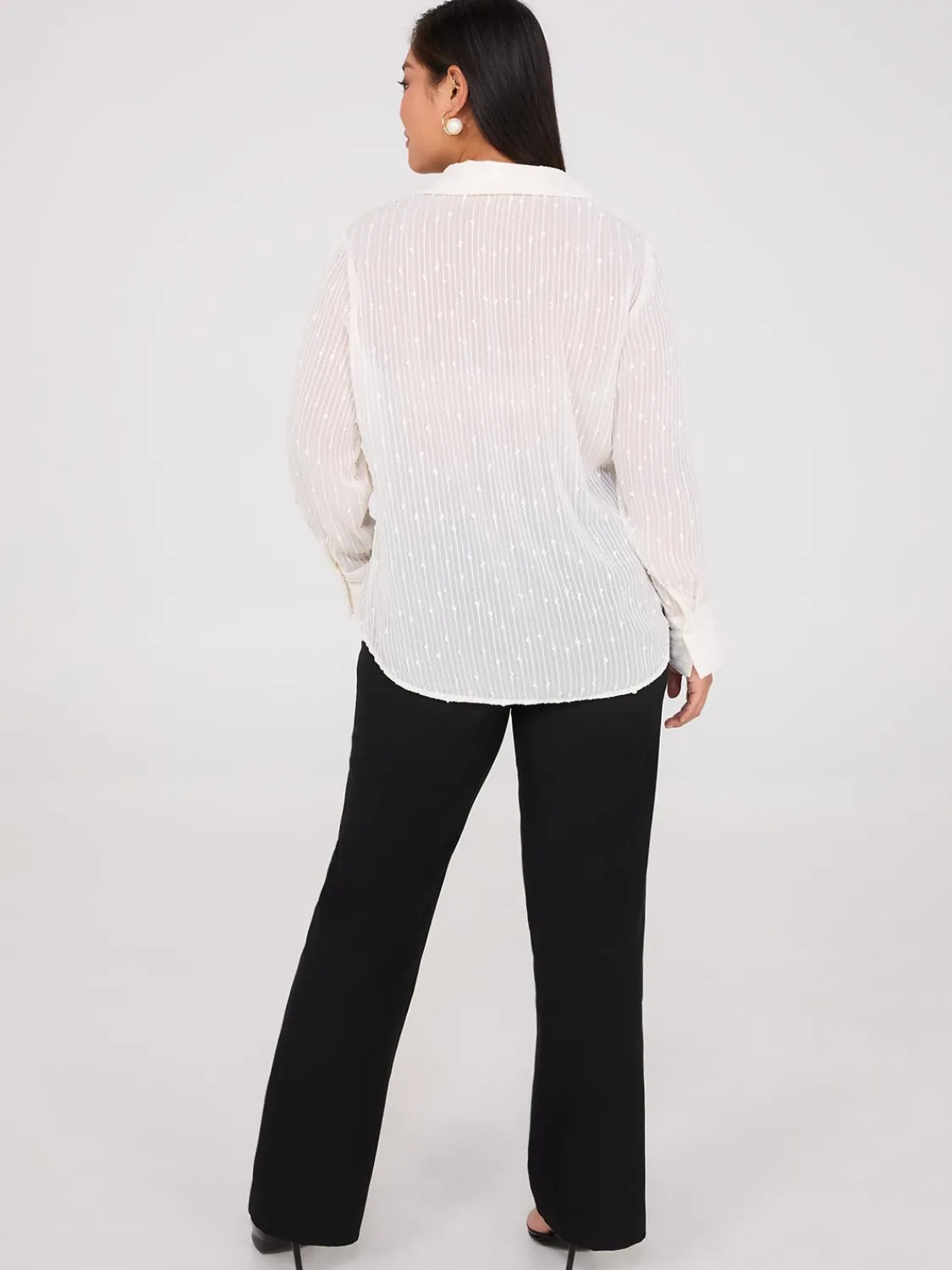 Suzy Shier Tops|Long Sleeve>Embroidered Sequin Chiffon Blouse