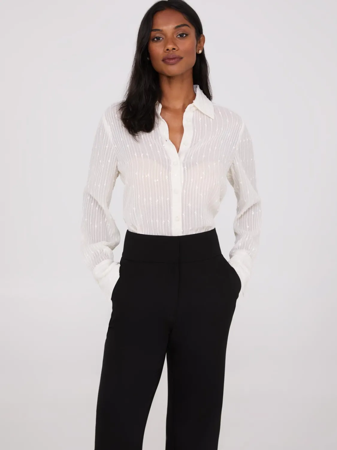 Suzy Shier Tops|Long Sleeve>Embroidered Sequin Chiffon Blouse