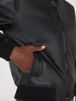 Suzy Shier Puffers & Jackets|Puffers & Jackets>Faux Leather Bomber Jacket