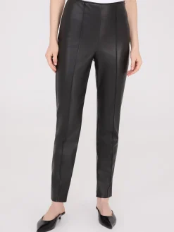 Suzy Shier Pants>Faux Leather Front Pintuck Pants