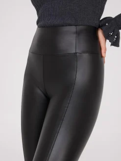 Suzy Shier Leggings & Sweatpants>Faux Leather Leggings With Seam Details
