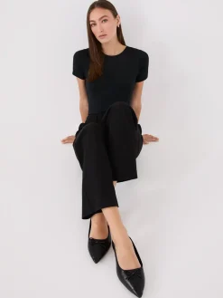 Suzy Shier Belts, Handbags & Shoes>Faux Leather Slingback Flats With Bow Detail