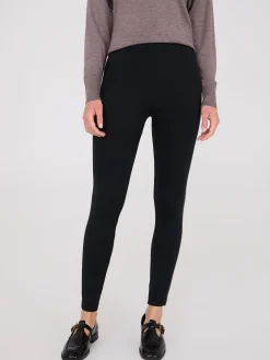 Suzy Shier Leggings & Sweatpants>Faux Leather Trim Seamless Leggings
