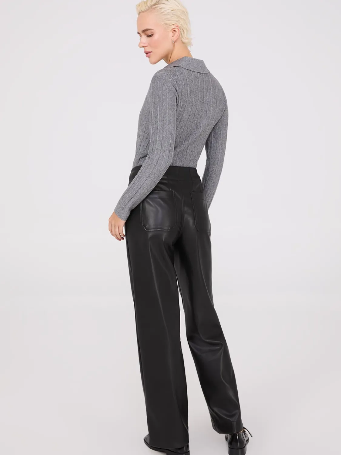 Suzy Shier Pants>Faux Leather Wide-Leg Pants