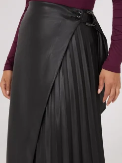 Suzy Shier Skirts>Faux Leather Wrap Midi Skirt