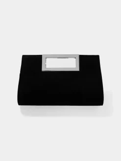 Suzy Shier Handbags By Le Château>Faux Suede Clutch With Metal Handle