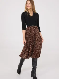 Suzy Shier Work Dresses|Dresses>2-Fer Animal Print Belted Dress