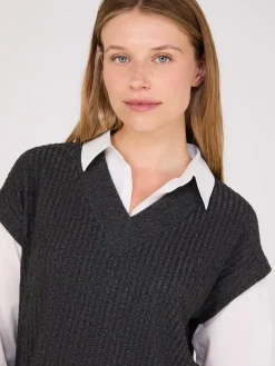 Suzy Shier Long Sleeve>2-Fer Blouse With Short Sleeve Top