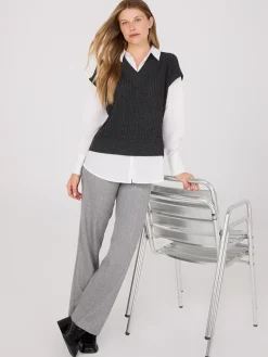 Suzy Shier Long Sleeve>2-Fer Blouse With Short Sleeve Top