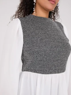 Suzy Shier Tops|Long Sleeve>2-Fer Boucle Vest With Long Sleeve Top