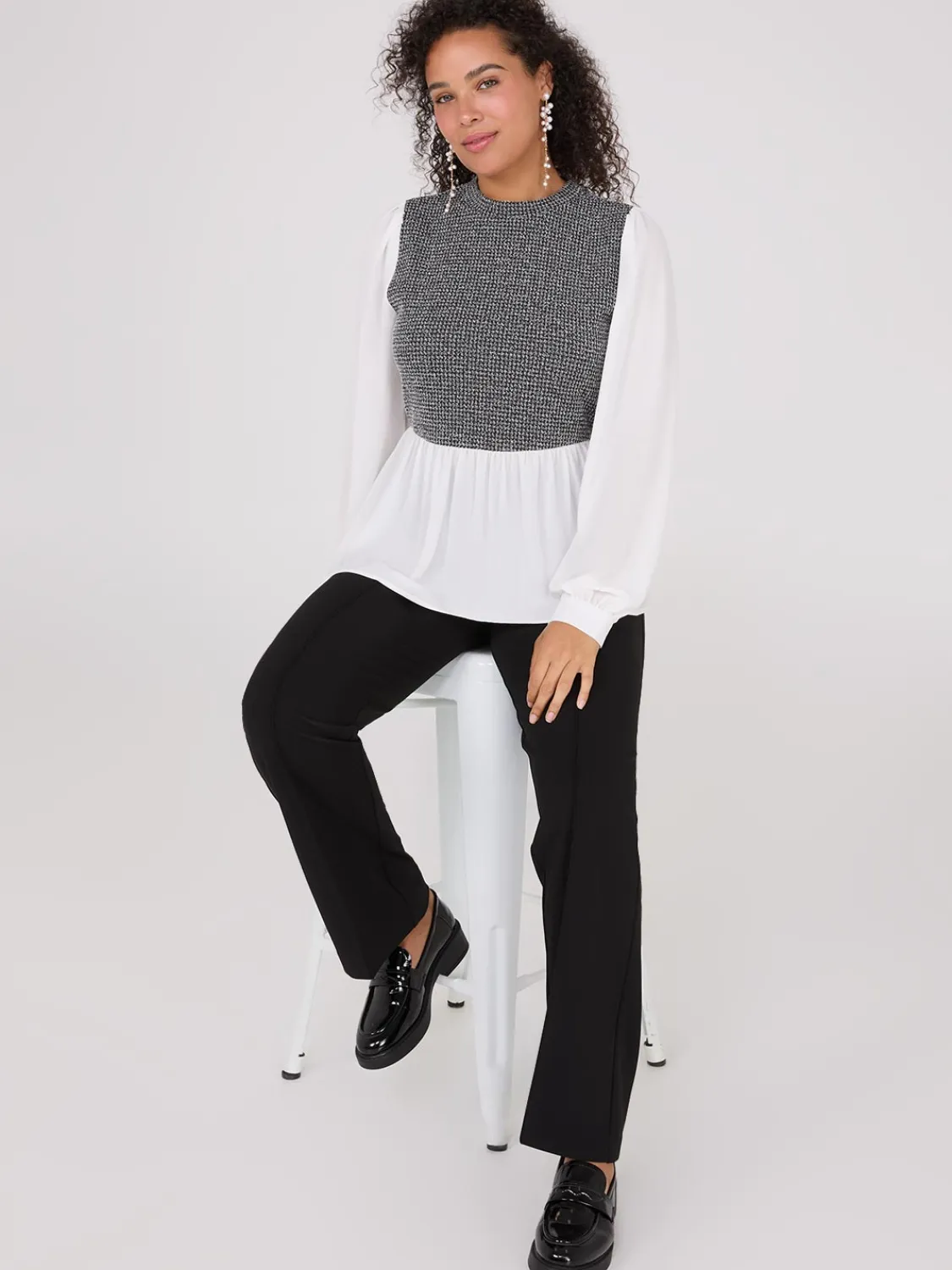 Suzy Shier Tops|Long Sleeve>2-Fer Boucle Vest With Long Sleeve Top