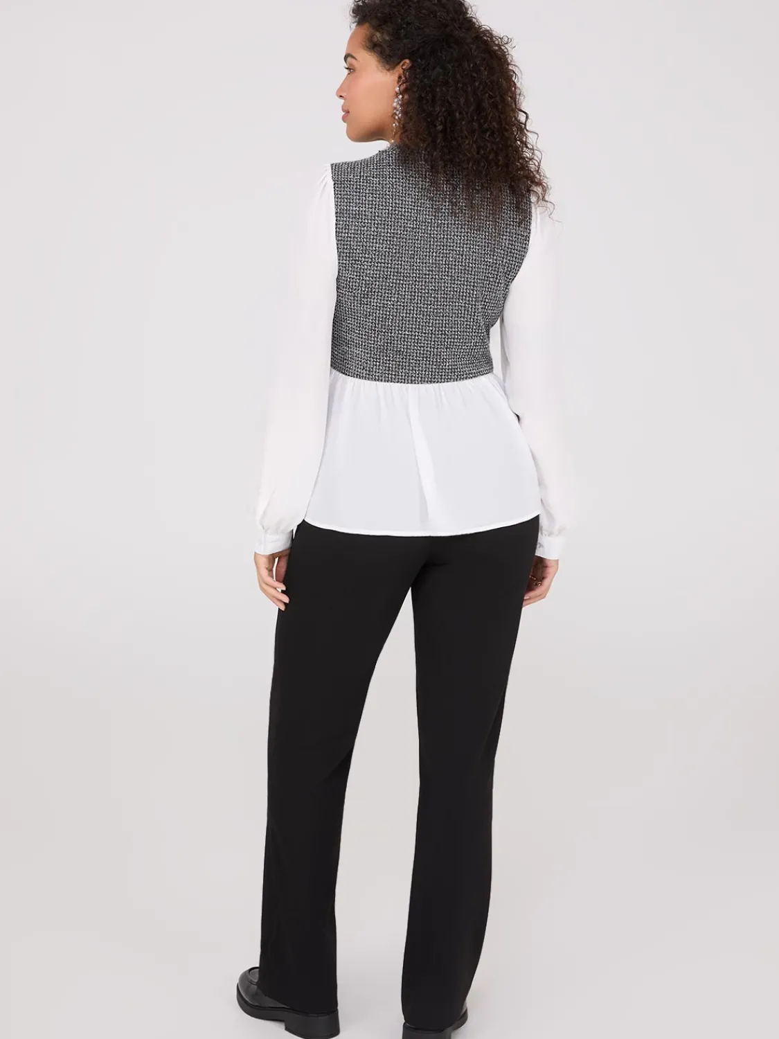 Suzy Shier Tops|Long Sleeve>2-Fer Boucle Vest With Long Sleeve Top