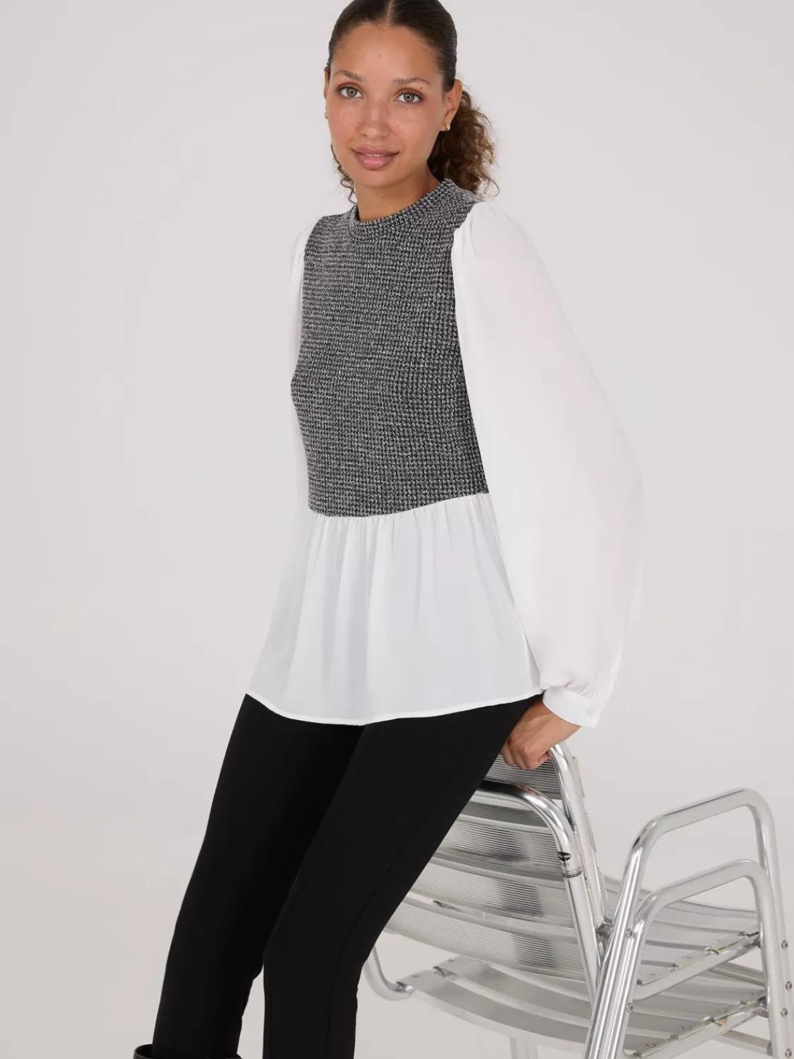 Suzy Shier Tops|Long Sleeve>2-Fer Boucle Vest With Long Sleeve Top