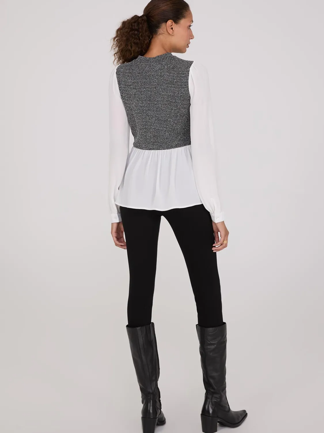 Suzy Shier Tops|Long Sleeve>2-Fer Boucle Vest With Long Sleeve Top