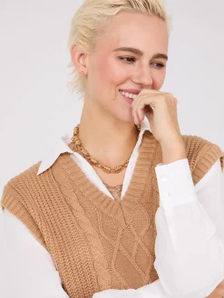 Suzy Shier Mini|Work Dresses>2-Fer Cable Knit Sweater Vest Dress