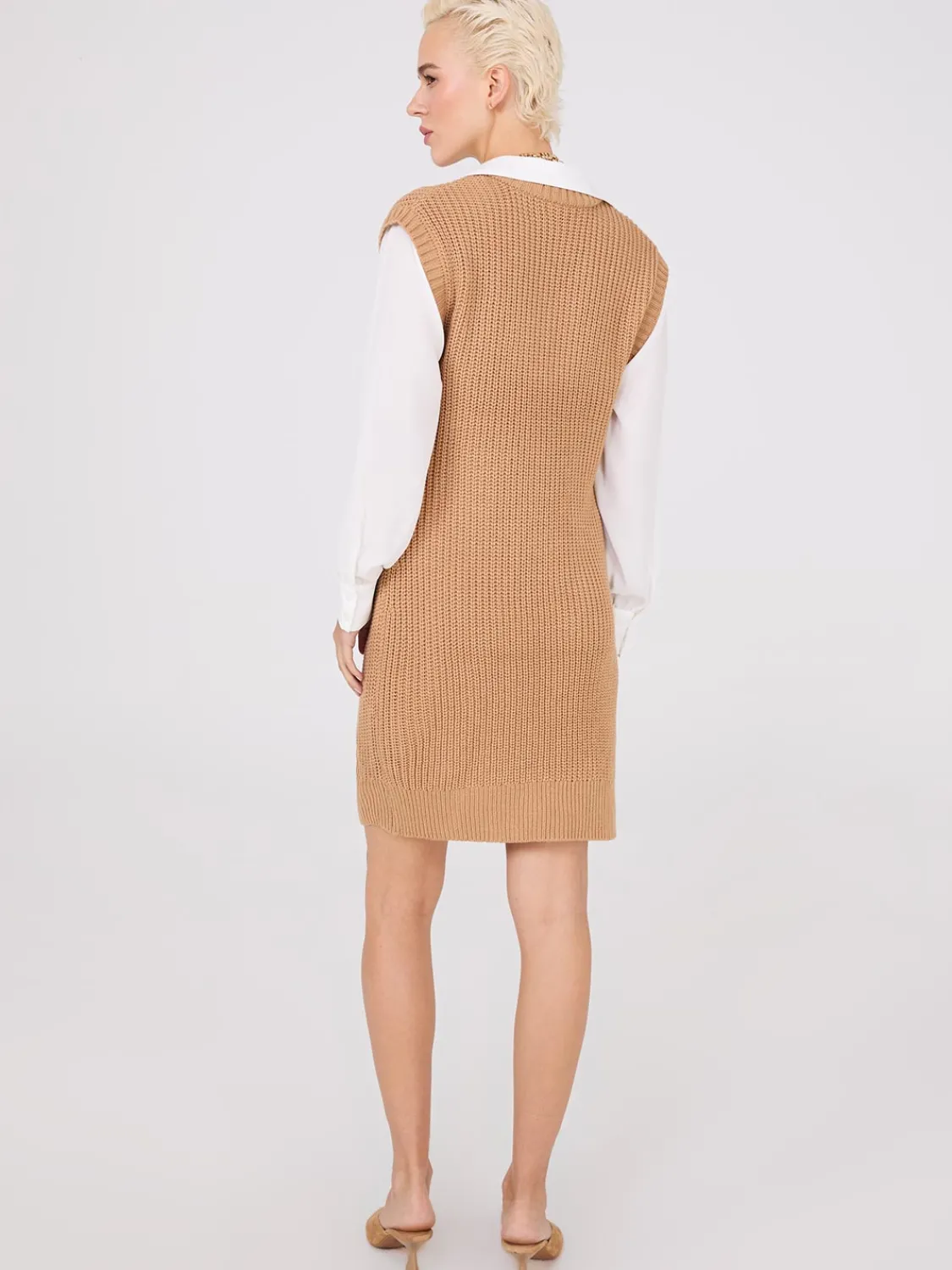 Suzy Shier Mini|Work Dresses>2-Fer Cable Knit Sweater Vest Dress