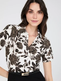 Suzy Shier Mini|Work Dresses>2-Fer Floral Print Collared Sheath Dress