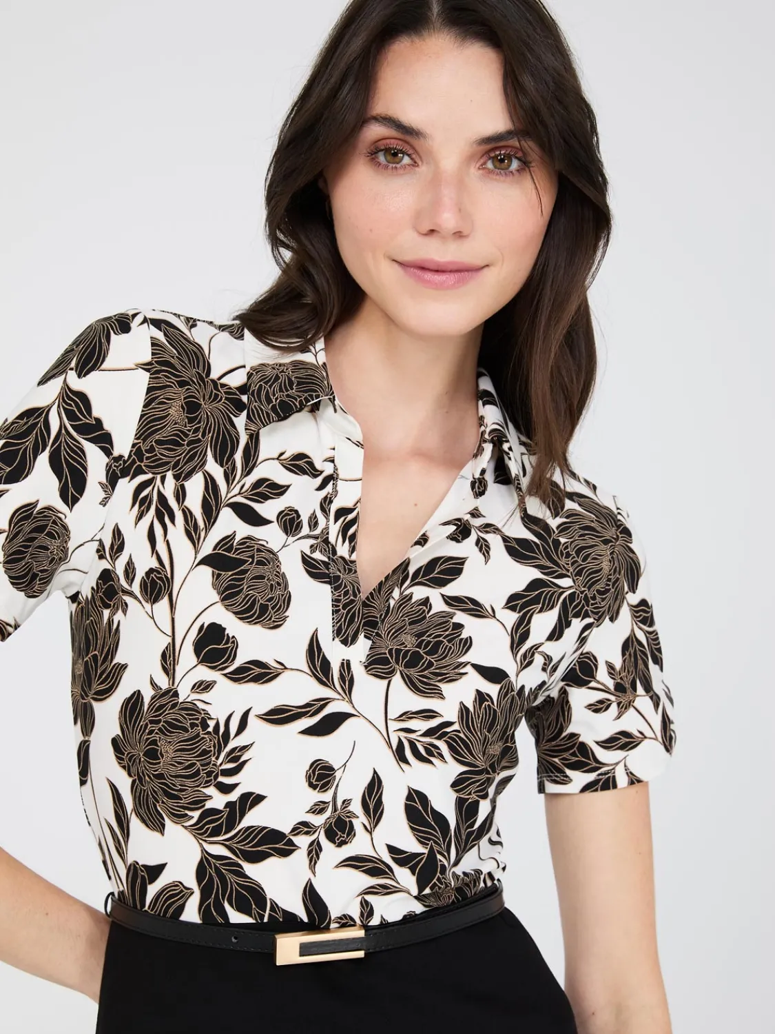Suzy Shier Mini|Work Dresses>2-Fer Floral Print Collared Sheath Dress