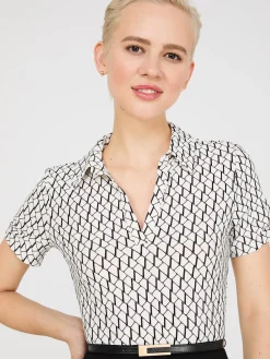 Suzy Shier Mini|Work Dresses>2-Fer Geo Print Collared Sheath Dress