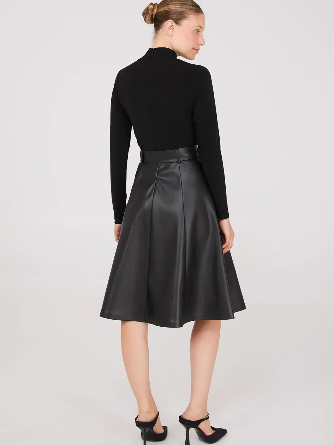 Suzy Shier Work Dresses|Dresses>2-Fer Mock Neck Faux Leather Dress