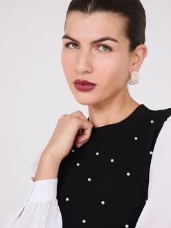 Suzy Shier Tops|Long Sleeve>2-Fer Pearl Embellished Peplum Top