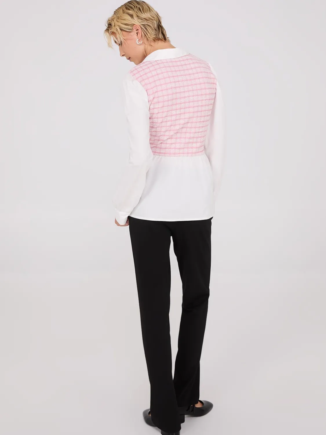 Suzy Shier Tops|Long Sleeve>2-Fer Plaid Boucle Vest With Blouse