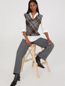 Suzy Shier Tops|Long Sleeve>2-Fer Plaid Vest With Blouse