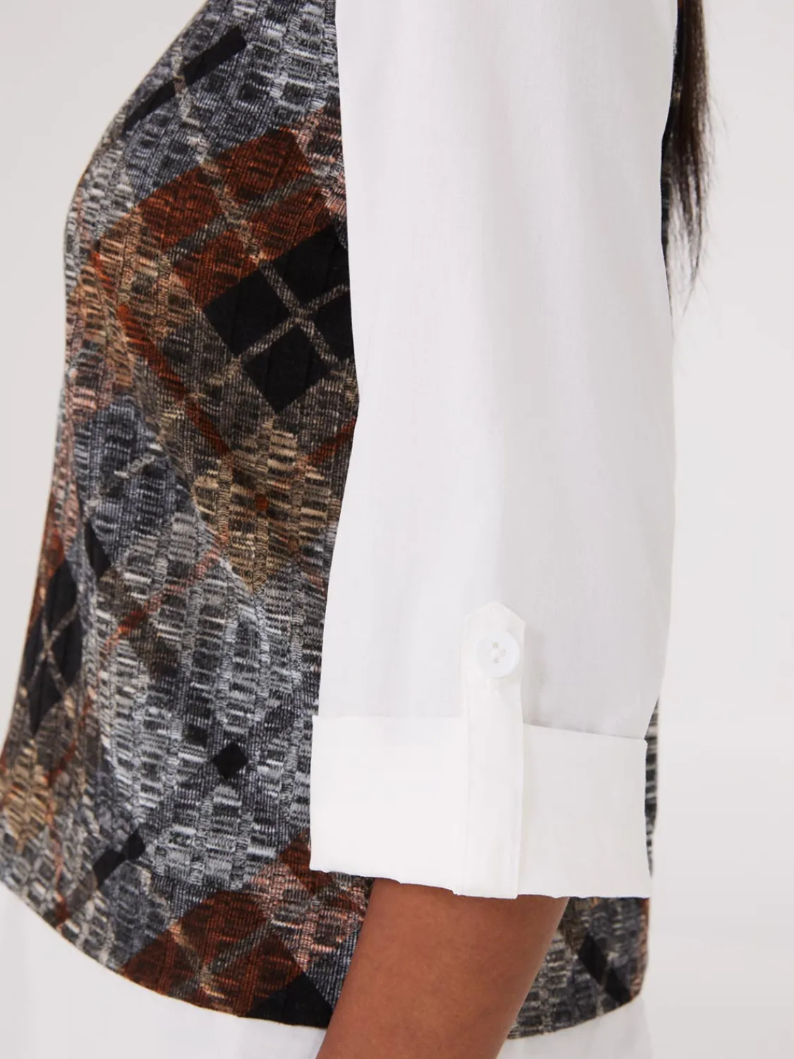 Suzy Shier Tops|Long Sleeve>2-Fer Plaid Vest With Blouse