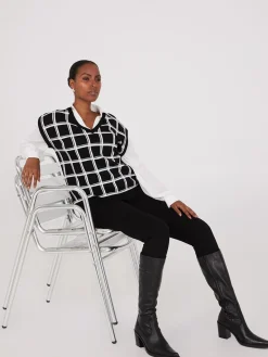 Suzy Shier Long Sleeve|Sweaters & Cardigans>2-Fer Windowpane Print Vest With Blouse
