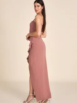 Suzy Shier Evening Gowns - Le Château>Fitted Gown With Ruffled Side Slit