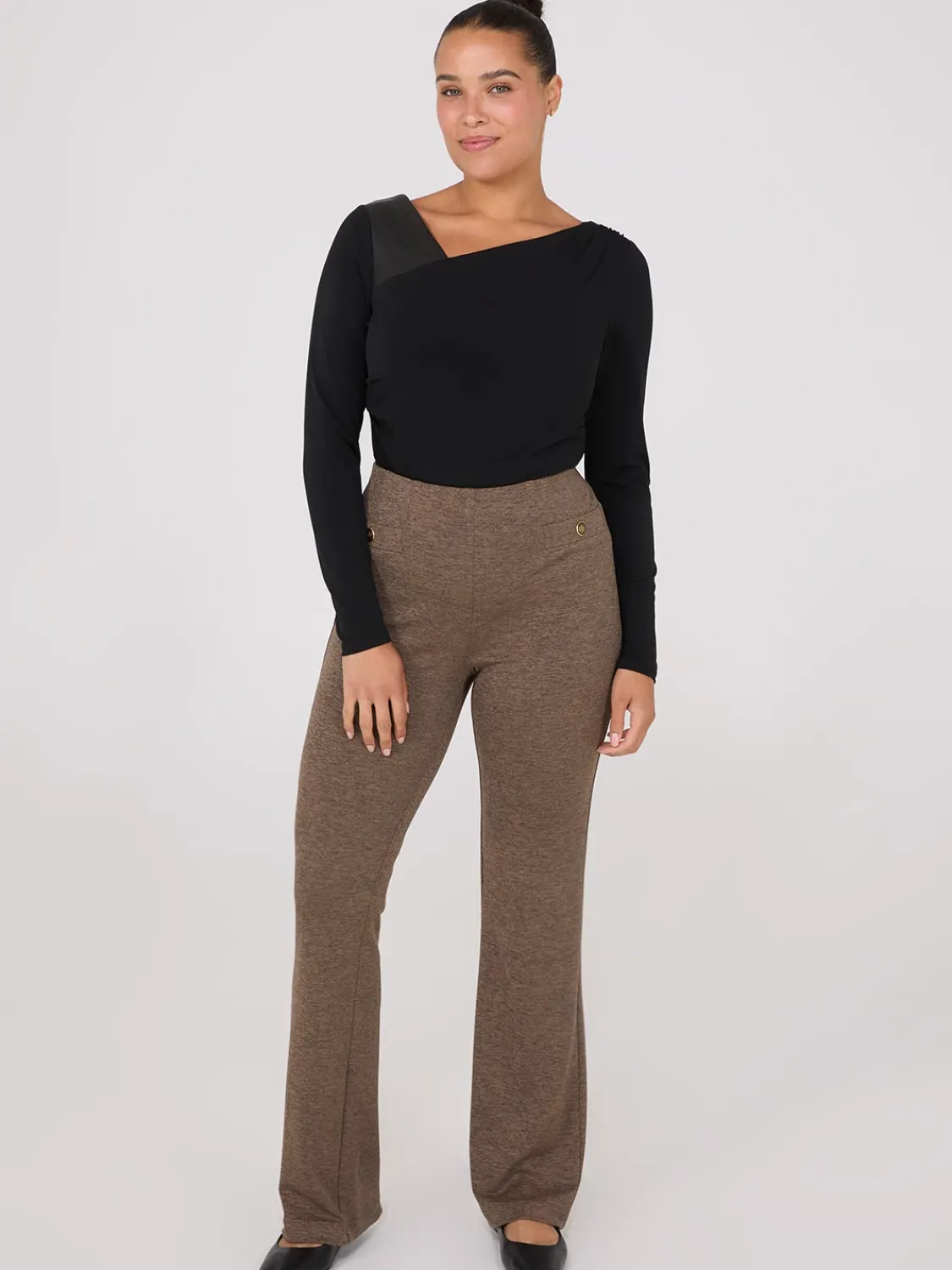 Suzy Shier Pants>Flare Leg Melange Knit Pants