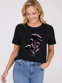 Suzy Shier Short Sleeve|Tank Tops & T-Shirts>Floral Flocking Short Sleeve T-Shirt