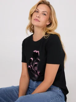 Suzy Shier Short Sleeve|Tank Tops & T-Shirts>Floral Flocking Short Sleeve T-Shirt