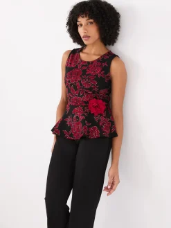 Suzy Shier Sleeveless>Floral Peplum Top
