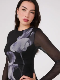 Suzy Shier Midi & Maxi|Party Dresses>Floral Placement Mesh Midi Column Dress