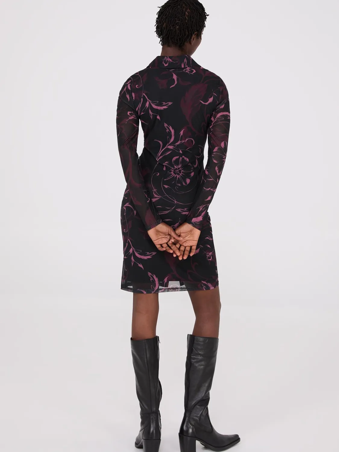 Suzy Shier Mini|Party Dresses>Floral Print Button-Front Gathered Mesh Dress