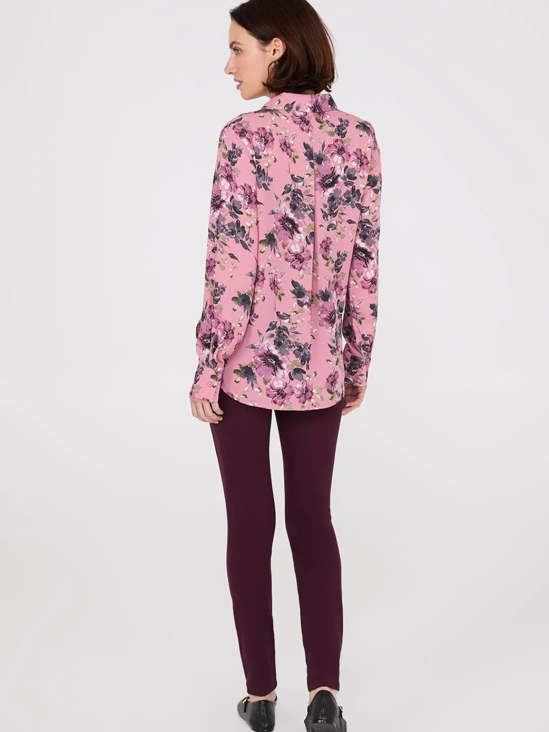 Suzy Shier Tops|Long Sleeve>Floral Print Chiffon Button-Front Blouse