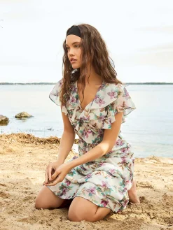 Suzy Shier Casual Dresses|Midi & Maxi>Floral Print Chiffon Midi Dress With Ruffle Details
