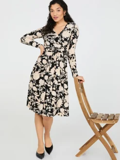 Suzy Shier Work Dresses|Dresses>Floral Print Cross-Front Midi Dress