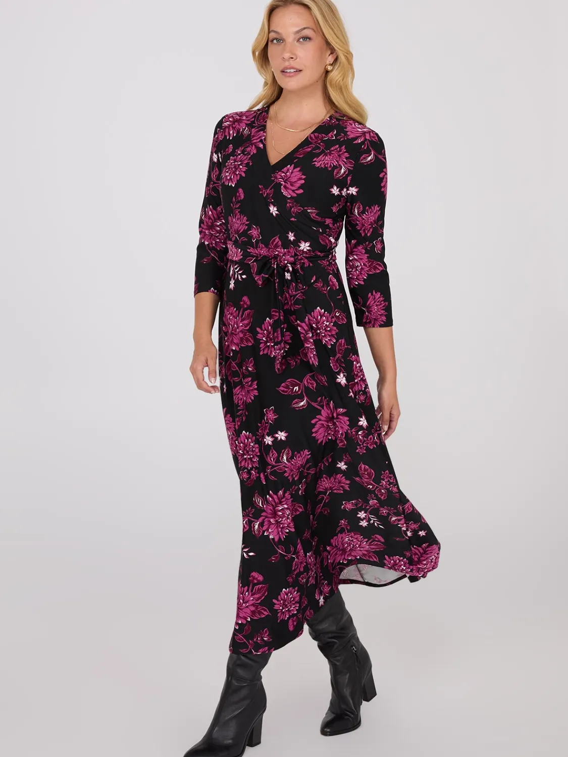 Suzy Shier Casual Dresses|Midi & Maxi>Floral Print Crossover A-Line Maxi Dress